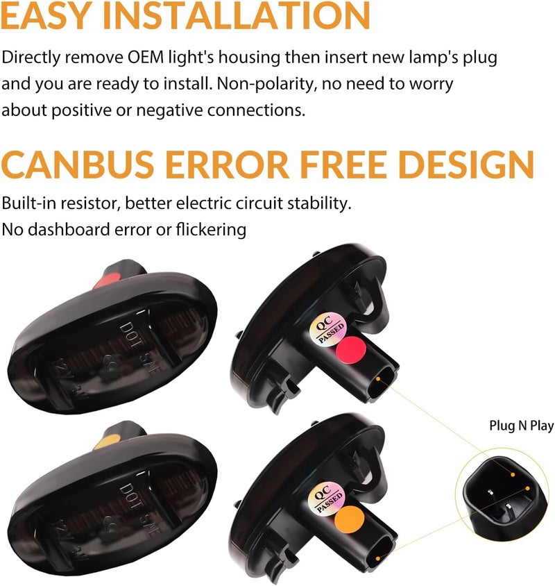 DERMOKA LED Dually Bed Fender Side Marker Lights For 2011-2022 Ford F250 F350 F450 F550 Super Duty Trucks Smoked Len (Amber Red) - Image 3